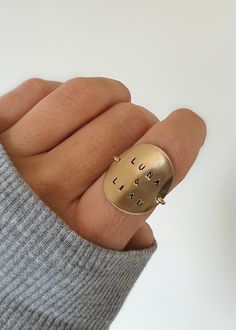 Favorite Quote Ring – James Michelle Stamped Rings Ideas, Beloved Quotes, Gold Globe, Horseshoe Ring, Interlocking Ring, Stamped Rings, Evil Eye Ring, Party Rings, How To Make Rings