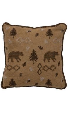 Chactaw Decorative Cabin Pillow Wood River, Bear Pillow, Earth Tone Color, Wool Textures, Earth Tone Colors, Tree Images, Rustic Cabin Decor, Cozy Pillow, Wool Throw