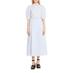 Gabriela Hearst "Maude" shirtdress with topstitch boning detail  Point collar; concealed button front Structured elbow-length short sleeves Detachable self-belt Midi length A-line silhouette Cotton Made in Italy Spring Workwear Dresses With Concealed Front Fastening, Spring Midi Dress With Belted Cuffs For Daywear, Classic Short Sleeve Belted Dress, Spring Short Sleeve Fitted Belted Dress, Semi-formal Short Sleeve Belted Midi Dress, Short Sleeve Midi Dress With Placket For Workwear, Short Sleeve Belted Dress For Daywear, Fitted Belted Dress With Button Closure For Spring, Short Sleeve Belted Midi Dress For Office