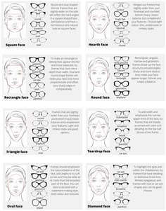 Types Of Sunglasses Face Shapes, Glasses For Face Type, Glasses Frames For Women Triangle Face, Frames For Long Faces Glasses, Glass Frame For Oval Face, Different Types Of Glasses Frames, Best Glasses Shape For Oval Face, Types Of Frames Glasses