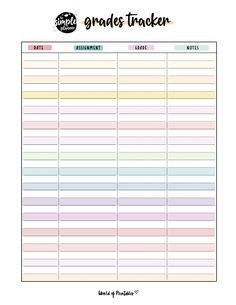 a printable school timetable with the words grade tracker on it