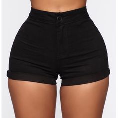 Brand New With Tags Size: Medium Product Details High Waist Shorts Cuffed 2 Back Pockets 98% Cotton 2% Spandex Trendy Black Stretch Shorts, Trendy Black Bottoms With Built-in Shorts, High Rise Bottoms With Built-in Shorts For Night Out, High Waist Stretch Jean Shorts For Night Out, Black High-waist Shorts For Night Out, Trendy Black High-waisted Shorts, High Rise Stretch Shorts For Night Out, Stretch High Rise Shorts For Night Out, Stretch Jean Shorts For Night Out