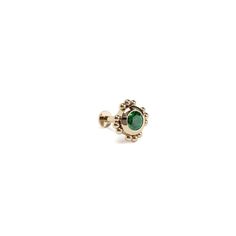 A beautiful flat back stud earring to add to your cartilage. With a modern design, this unique stud is crafted from 14k solid gold and bezel set with a round-cut emerald. It's minimalist and totally chic. You'll love wearing it!  The threaded screw pin earring post is easy to insert and remove, and the flat back makes it comfortable to wear. Our screw pin flat back earring studs are made of solid 14k gold and are hypoallergenic and nickel free. Materials: * 14k solid gold  * Genuine or lab grown Elegant Internally Threaded Yellow Gold Nose Studs, Elegant Round Plug Earrings With Internal Threading, Elegant Round Screw Back Piercings, Elegant Round Piercings With Screw Back, Gold Internally Threaded Elegant Nose Studs, Internally Threaded 14k Gold Wedding Earrings, 14k Gold Internally Threaded Earrings For Wedding, Elegant Yellow Gold Piercings With Screw Back, Elegant Gold Piercings With Gemstone