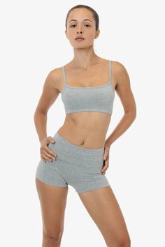 8319GD - Garment Dye Yoga Shorts – Los Angeles Apparel Cotton Gym Activewear With Built-in Bra, High Stretch Solid Cotton Activewear, High Stretch Cotton Activewear, Fitted Cotton Activewear Shorts, Fitted Seamless Activewear With Short Legs, Seamless Fitted Activewear Shorts, Fitted Gray Cotton Activewear, Fitted Bottoms With Built-in Bra For Pilates, Comfortable Stretch Cotton Activewear