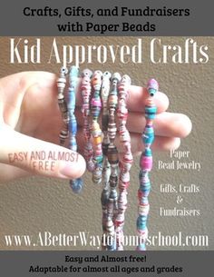 an advertisement for kids approved crafts with paper bead bracelets in the palm of their hand