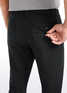 Men's 5-pocket pants are made of smooth, stretchy, and lightweight fabric, allowing you to move comfortably all day. Breathable, wrinkle-free blend and quick dry. Multi-pockets to store mobile phones, cards, and keys. Great as golf pants, slacks, or dress pants. Feature & Fitting: 
 Design for golf or daily 
 Slim fit, 34 inches 
 5 pockets 
 Zip fly, belt loops 
 Fabric: 
 Quick dry and breathable 
 Two-way stretch and lightweight 
 Smooth, wrinkle-free, shape-retention 
 100% Polyester 
 S Golf Pants, Pocket Pants, Wrinkle Free, Dress Pants, Golf, Slim Fit, Pants, Fabric, Black