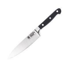 a large knife with a black handle on a white background