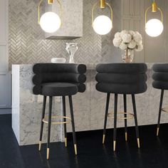 Betty Black Velvet Barstool - TOV Furniture Stainless Steel Bar Stools, Handmade Stool, Best Kitchen Design, Black Counters, Velvet Stool, Stainless Steel Counters, Tov Furniture, Upholstered Stool, Black Bar Stools