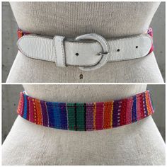 Vintage woven Guatemalan belt, boho hippie off white girdle, multicolored weave belt, folk accessories, mayan fashion, southamerican style Introducing the Vintage Woven Guatemalan Belt - a stunning boho hippie off-white girdle that is sure to add a pop of color to any outfit. This unique piece features a beautiful multicoloured weave that pays homage to the rich cultural heritage of the Mayan people. The folk accessories and South American style of this belt make it a true statement piece that will elevate any ensemble. Crafted from high-quality materials, this vintage waistband is designed to last. The intricate details of the weave are a testament to the skill and craftsmanship of the Guatemalan artisans who created it. The colourful design is both eye-catching and versatile, making it t Multicolor Adjustable Belt For Spring, Adjustable Multicolor Belts For Spring, Adjustable Multicolor Belt For Spring, Casual Woven Belts For Spring, Adjustable Belts For Spring Festival, Adjustable Woven Belt For Summer, Adjustable Belts For Summer Festival, White Adjustable Belt For Spring, Adjustable White Belt For Spring