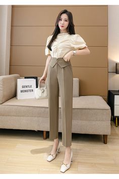 High Waist Pencil Pants Women Fashion Korean Style All-match Office La – jetechband Pants Women Fashion, Pencil Pants, Ankle Length Pants, Black Khakis, Fashion Korean, Pants Women, Office Lady, Office Ladies, High Waisted Pants