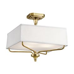 With its decorative finials, soft curves and fabric shade, the Arlo™ 15 inch 3 light semi flush light features a Natural Brass finish and offers elegant style to any traditional aesthetic environment. Warranty is one (1) year from the date of purchase. Cleaning instructions: wipe clean with a damp cloth. Kichler Arlo 1-Light 15-in Brass Semi Flush Mount Light | 43309NBR Home Office Lighting Fixture, Office Lighting Fixture, Brass Semi Flush Mount Light, Semi Flush Light, Picture Frame Molding, Flush Light, Kichler Lighting, Flush Mount Lights, Semi Flush Lighting