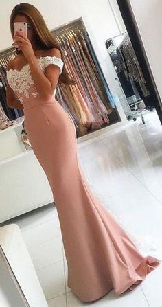 2017 Pink Off-the-shoulder Lace Appliques Long Mermaid Prom Sweep Train Prom Dress, Formal Party Dress, Professional Dresses, Prom Dresses Lace, Evening Party Dress, Mermaid Prom Dresses, Long Prom Dress