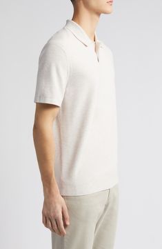 This work-to-weekend polo is crafted in a soft shape-retaining knit for season-spanning polish. 26 1/2" length ( size Medium) Button half-placket Short sleeves 60% viscose, 36% thermoplastic polyester, 4% other fibers Machine wash, dry flat Imported Classic Cream Polo Shirt With Collared Neckline, Cream Cotton Polo Shirt With Ribbed Collar, Classic Beige Polo Shirt With Ribbed Collar, Classic Beige Polo Sweater With Collar, Classic Beige Polo Shirt With Collared Neckline, Classic Beige Collared Polo Shirt, Classic Beige Polo Shirt, Classic Beige Polo Sweater With Collared Neckline, Classic Cream Short Sleeve Polo Sweater