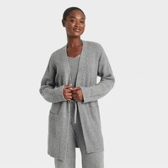 Women's Sweater Robe - Auden™ Heathered Gray M/L Cozy Winter Sleepwear With Relaxed Fit, Comfy Relaxed Fit Winter Sleepwear, Cozy Snug Outerwear For Loungewear, Snug Cozy Loungewear Outerwear, Heather Grey Relaxed Fit Sweater For Fall, Soft Knit Cardigan For Loungewear, Comfortable Soft Knit Cardigan For Loungewear, Oversized Casual Outerwear For Lounging, Oversized Casual Lounging Outerwear