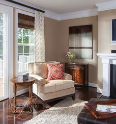 a living room filled with furniture and a flat screen tv on top of a fireplace