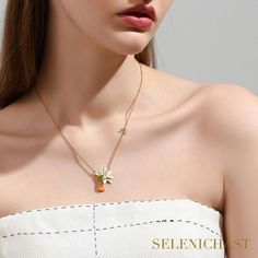 Plating: 18K Gold Materials: 18K Gold on Brass, Cubic Zirconia Measurements: Length: 16.54"(42cm) + Extender: 2.17"(5.5cm) Weight: 7.2g Summer Orange Flower-shaped Jewelry, Summer Flower Charm Necklace As A Gift, Summer Flower Charm Necklace For Gift, Summer Flower Charm Necklace As Gift, Summer Flower Pendant Necklace Gift, Summer Gift Necklace With Flower Charm, Elegant Orange Jewelry For Spring, Elegant Orange Spring Jewelry, Coral Jewelry For Summer Gifts