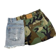 Custom half denim half camo skirt!  This item is made to order and custom made!  No two orders will look the same!  The material used is thrifted and can vary.  If you'd like to provide your own denim - message! Camo Skirt, Womens Skirts, Camo Cargo Pants, Cargo Skirt, Pants Large, Cargo Pants, Denim Skirt, Camouflage, Skirt Set