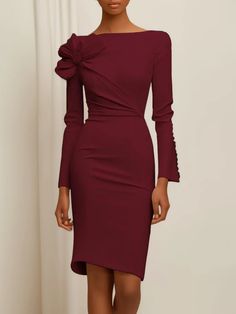 White Bow Long Sleeve Sheath Midi Dress Elegant Sheath Bodycon Winter Dress, Elegant Winter Sheath Bodycon Dress, Elegant Knee-length Winter Dresses, Elegant Winter Formal Bodycon Dress, Elegant Midi-length Bodycon Winter Dress, Elegant Winter Bodycon Midi Dress, Elegant Winter Midi Bodycon Dress, Winter Cocktail Sheath Midi Dress, Knee-length Bodycon Dress For Fall Dinner