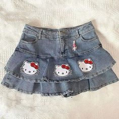 Denim Short Skirt, Y2k Hello Kitty, Hello Kitty Things, Kitty Clothes, Charmmy Kitty, Hello Kitty Clothes, Kitty Accessories, Hello Kitty Accessories, Hello Kitty Stuff