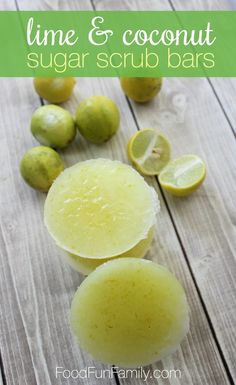 Lime and coconut sugar scrub bars using essential oils and skin-friendly… Sugar Scrub Bars, Scrub Bars, Diy Lush, Coconut Sugar Scrub, Diy Sugar Scrub Recipe, Scrub Diy, Săpunuri Handmade