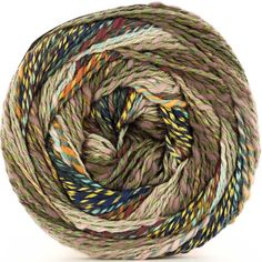 a skein of multicolored yarn on a white background