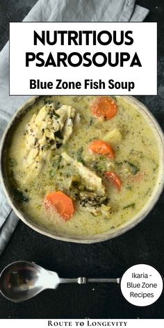 blue zone fish soup with carrots, broccoli and parsley