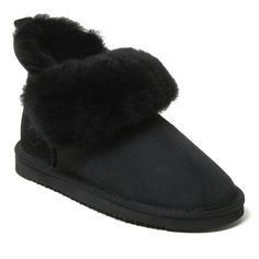 Say hello to the perfect suede fold-over winter boot with shearling lining! Made with naturally moisture wicking material and our classic memory foam insoles, these genuine shearling clog slippers promise unbeatable comfort. And with a pair of proven, durable outsoles, these indoor/outdoor slippers are the perfect pick for relaxation around the house and on the go; unique fold down designs ensure coziness is never far. Size: 6.5.  Color: Black.  Gender: female.  Age Group: adult. Luxury Sheepskin Winter Boots, Luxury Black Boots For Outdoor, Luxury Black Booties For Winter, Indoor Outdoor Slippers, Clog Slippers, Outdoor Slippers, Dec 12, Winter Snow Boots, Snow Boots