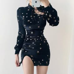 Black Velour Dress, Black Pencil Dress, Aesthetic Clothing Stores, Egirl Outfits, Aesthetic Dress, Draw Anime, Cheongsam Dress, Mode Inspo, Edgy Outfits