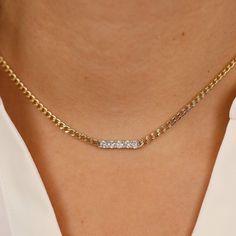 14k Gold Cuban Chain Diamond Necklace / 3mm Cuban Link Necklace with Large Diamonds in 5 Prong Setting / Curb Chain Necklace / 0.60ctw ✔ Handmade ✔ Natural Diamond ✔ Total Carat Weight Diamonds: 0.60ctw ✔ Dimensions of Setting: 3.5 mm The dimension of the links: 3mm We Use only DHL Express for our International Standard Shipping NOW USING ITALIAN TRIGGER LOBSTER CLASPS Available 14K White, Yellow, Rose Gold 🛠 All Sarah Elise pieces are handcrafted and made to order. Please allow 4 - 10 business Luxury Chain Diamond Necklace For Anniversary, Cubic Zirconia Chain Necklace For Anniversary, Gift Diamond Chain Necklace With Single Cut Diamonds, Cubic Zirconia Diamond Necklace With Curb Chain For Gifting, Diamond Chain Necklace With Single Cut Diamonds As Gift, Luxury Yellow Gold Chain Necklace With Brilliant Cut, 14k Gold Fine Jewelry Chain Necklace With Diamond Accents, 14k Gold Chain Necklace With Diamond Accents, Elegant Chain Link Diamond Necklace For Gift