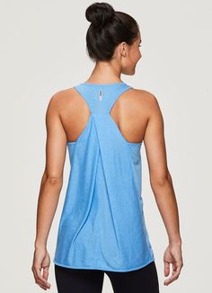 Prime Relaxed Twist Back Tank Top Athleisure Tops With Built-in Bra For Training, Athleisure T-back Top For Training, Sports Tops With Built-in Bra And Scoop Back, Summer Gym T-back Tops, Scoop Neck Training Top With Built-in Bra, Sporty Tops With Moisture-wicking And Dropped Armholes, Stretch Crew Neck Tank Top For Light Sports, Stretch T-back Tops For Workout, Racerback Training Top With Mesh Back