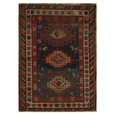 Hand-knotted in wool, this 3x5 Antique Caucasian tribal rug, originating from Russia, features large Guls and nomadic oriental-like geometric patterns. With rare animal pictorial figures in symbols, its design is a work of folk art with rustic, old-world charm. On the Design: Admirers of craft will especially appreciate this piece of history, which represents a rich heritage of tribal craftsmanship. Some of many beauties that distinguish it include the rare animal pictorial figures, adding a touch of whimsy and individuality. This rug is a testament to the nomadic Oriental tradition, featuring large Guls and geometric patterns intricately woven into the open field. Its color palette of red, blue, and beige-brown reflects a traditional aesthetic that exudes rustic charm and old-world beauty Asian Rugs, Rare Animals, Open Field, Arte Popular, Old World Charm, Rugs And Carpet, Printed Rugs, Rug Styles, Geometric Patterns