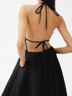 TAVIMART - Fashion Backless Lace Up Halter Long Dress Women Sexy Solid Sleeveless Big Hem Dresses 2024 Summer Lady Party Club Vestidos Black Mini Dress With Built-in Bra For Party, Chic Halter Neck Dress With Built-in Bra, Sleeveless Backless Beach Dress With Built-in Bra, Sleeveless Backless Dress With Built-in Bra For Beach, Flirty Sleeveless Backless Dress, Sleeveless Halter Top With Built-in Bra For Date Night, Party Halter Dress With Strappy Tie Back, Evening Halter Top With Built-in Bra, Chic Strapless Party Dress With Built-in Bra