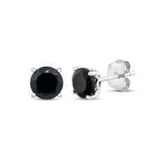 These petite black onyx solitaire earrings make a big impression. Sterling silver Each stud features a 6mm faceted round-cut black onyx Friction backs Elegant Black Round Cut Earrings, Black Prong Set Fine Earrings, Black Prong Setting Earrings Fine Jewelry, Black Earrings With Prong Setting In Fine Jewelry, Fine Jewelry Black Diamond Round Earrings, Black Round Jewelry With Prong Setting, Round Black Jewelry With Diamond Cut, Black Round Jewelry With Diamond Cut, Black Diamond Cut Earrings For Formal Occasions