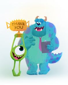 a blue monster holding a sign that says world's best boss next to a green monster