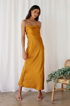 Gleam In Gold Maxi Dress Yellow | Fortunate One Yellow Wedding Guest Dresses, Bali Outfits, Gold Satin Dress, Formal Event Dresses, Yellow Long Dress, Lilly Pulitzer Maxi Dress, Mustard Yellow Dresses, Gold Maxi Dress, White Veil