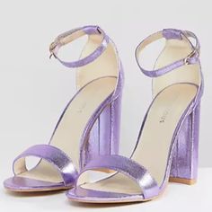 Purple Metallic One Strap Asos Heels Uk 5 Us 7. Like Brand New, Never Worn Sparkly Heels Purple, Purple Block Heel Shoes For Night Out, Purple Block Heel Heels For Night Out, Glamorous Purple Block Heel Shoes, Glamorous Purple Block Heel Heels, Purple Wedding Heels, Sweet 16 Shoes, Engagement Party Outfits, Asos Heels