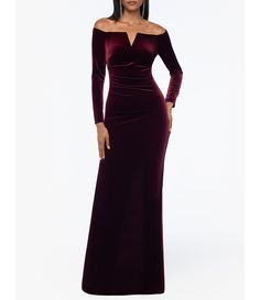 Shop for Xscape Velvet Off The Shoulder Split Neck Long Sleeve Pleated Front Gathered Back Gown at Dillard's. Visit Dillard's to find clothing, accessories, shoes, cosmetics & more. The Style of Your Life. Long Sleeve Semi Formal Dress, Long Sleeve Velvet Gown, Long Sleeve Formal Dress, Satin Formal Gown, Burgundy Velvet Dress, Velvet Evening Dress, Formal Wedding Guest Dress, Xscape Dresses, Sherri Hill Prom Dresses