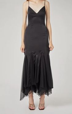 Godet Dress, Light Silk, Maxi Slip Dress, Satin Slip, Silk Chiffon, Halter Formal Dress, Silk Satin, Low Cut, Pre Order