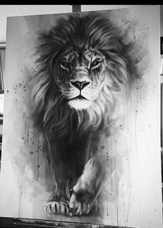 a black and white drawing of a lion