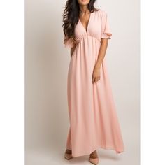 A Solid Hued, Chiffon Maxi Dress Featuring Cinching Under The Bust, Short Bell Sleeves, A V-Neckline, And Double Lining To Prevent Sheerness. New Without Tags. Pinkblush Tag Cut Out To Prevent Returns To The Company. Pink V-neck Chiffon Dress For Brunch, Feminine Chiffon Maxi Dress, Feminine Blush V-neck Maxi Dress, Chiffon V-neck Maxi Dress For Brunch, Feminine Chiffon Dress For Spring Date Night, Pink Maxi-length Chiffon Dress For Brunch, Pink Chiffon Maxi Dress With V-neck, Pink Chiffon Maxi Dress V-neck, Flowy V-neck Chiffon Dress In Feminine Style