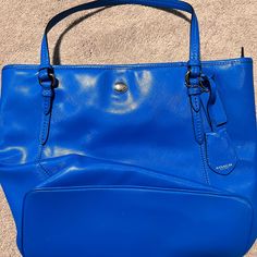 Size Large. Like New. Cobalt Blue With Khaki Interior Zip Closure Classic Blue Shoulder Bag For Travel, Blue Bags With Handles For Errands, Blue Bags For Errands, Classic Blue Coach Shoulder Bag, Classic Blue Coach Bag, Classic Blue Bag For Shopping, Blue Satchel For Errands, Classic Blue Bag With Adjustable Strap, Classic Blue Bags With Handles