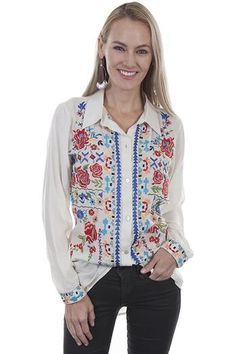 For over a century Sculley leather has dressed the west! Embrace your inner cowgirl when you wear your favorite Western Chic or Boho Inspired Western Lifestyle blouse. Capturing the essence of the American West our fashions feature Native and Southwestern Inspired Design and just plain Old West Grit and Grace Bohemian Embroidered Button-up Shirt, Embroidered Button-up Blouse For Fall, Spring Multicolor Embroidered Collared Tops, Fall Floral Embroidery Button-up Blouse, Spring Collared Tops With Multicolor Embroidery, Fall Embroidered Button-up Blouse, Fall Floral Embroidered Button-up Blouse, Fall Embroidered Button-up Top, Fall Multicolor Embroidered Button-up Top