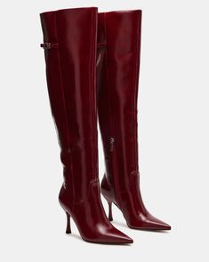 DAWN WINE – Steve Madden Sleek Snip Toe Heeled Boots For Fall, Elegant Snip Toe Knee-high Boots For Fall, Sleek High Shaft Heeled Boots For Fall, Burgundy Boots, Luxury Boots, Steve Madden Boots, Leather Socks, Red Boots, The Dawn