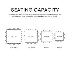 the instructions for seating capacity are shown in black and white, with an image of four square