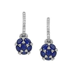 White Gold 14K Earrings (Matching Ring Available) Diamond 28-RND-0,17-G/VS1A Diamond 20-RND-0,19-G/VS1A Sapphire 12-3,36ct Weight 3.95 grams With a heritage of ancient fine Swiss jewelry traditions, NATKINA is a Geneva based jewellery brand, which creates modern jewellery masterpieces suitable for every day life. It is our honour to create fine jewelry, and it’s for that reason that we choose to only work with high-quality, enduring materials that can almost immediately turn into family heirloom Blue Prong-set Earrings For Formal Occasions, Blue Prong Set Earrings For Formal Occasions, Formal Blue Earrings With Prong Setting, Oval Sapphire Earrings With 17 Jewels, Formal Blue Diamond Earrings For Pierced Ears, Formal Blue Diamond Earrings, Sapphire Color Drop Earrings With Brilliant Cut, Blue Cluster Earrings In Fine Jewelry Style, Fine Jewelry Blue Cluster Earrings