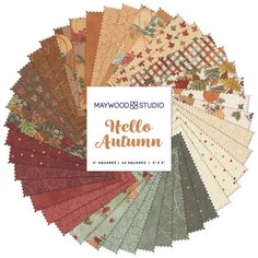 many different colors and sizes of paper with the words hello autumn on it in white