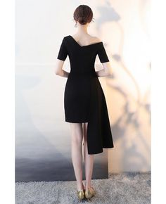 Shop Black Asymmetrical Formal Short Party Dress with Sleeves online. All instock with free shipping. Pro since 2009. Homecoming Dress With Sleeves, Black Classy Dress, Gala Dresses Elegant, Party Dress With Sleeves, Long Elegant Dresses, Dress Elegant Short, Party Dresses With Sleeves, Formal Shorts, Short Party Dress