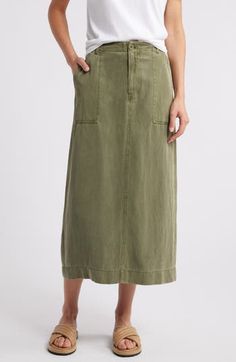 Rock utilitarian vibes in this any-day maxi skirt crafted from a lightweight linen-kissed blend. Zip fly with button closure 65% Tencel® lyocell, 22% cotton, 13% linen Tencel lyocell is a more-sustainably produced fiber made with closed-loop processing Machine wash, tumble dry Imported Maxi Skirt, Nordstrom, Size 10, Skirt, Free Shipping