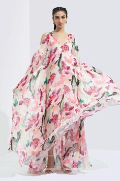 Shop for Mandira Wirk Multi Color Chiffon Floral Print Kaftan for Women Online at Aza Fashions Chiffon Embroidery, Kaftan Women, Kaftan For Women, Printed Kaftan, Morning Dress, Chiffon Floral, Floral Chiffon, Pop Up Shop, Real Women