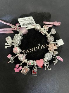 #pandora Girly Pandora Bracelet, Full Pandora Charm Bracelet, Cute Pandora Bracelet, Pandora Charm Bracelet Aesthetic, Body Jewelry Diy, Pandora Bracelet Charms Ideas, Pink Gift Ideas, Pandora Charms Bracelet, Girly Bracelets